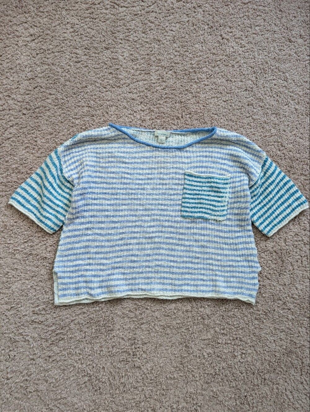 Sundance Womens Blue White Striped Journey Joy Knit Sweater Top Size Small